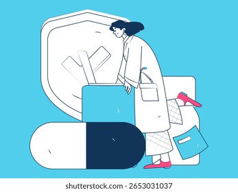 Caracteres médicos combatendo o vetor plano epidêmico conceito operação desenhado à mão ilustração
