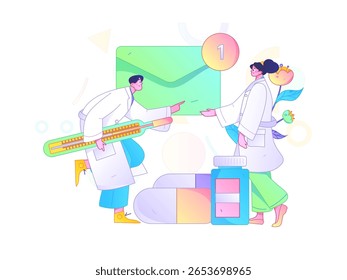 Caracteres médicos combatendo o vetor plano epidêmico conceito operação desenhado à mão ilustração
