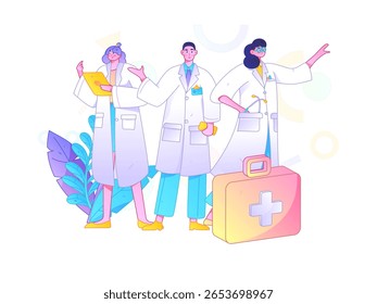 Caracteres médicos combatendo o vetor plano epidêmico conceito operação desenhado à mão ilustração
