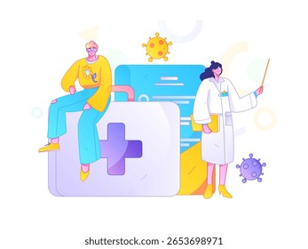 Caracteres médicos combatendo o vetor plano epidêmico conceito operação desenhado à mão ilustração
