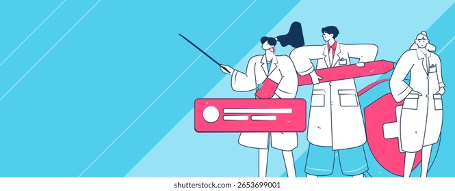 Caracteres médicos combatendo o vetor plano epidêmico conceito operação desenhado à mão ilustração
