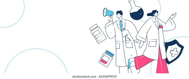 Caracteres médicos combatendo o vetor plano epidêmico conceito operação desenhado à mão ilustração
