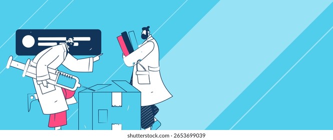 Caracteres médicos combatendo o vetor plano epidêmico conceito operação desenhado à mão ilustração
