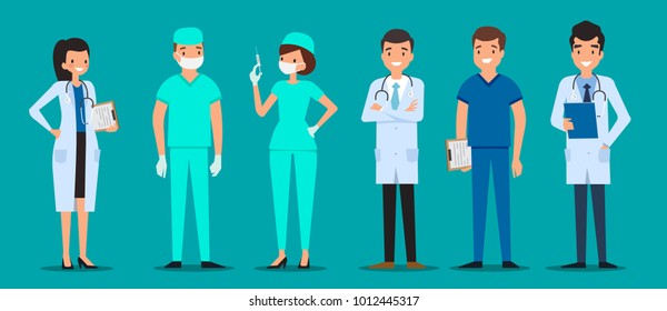Los personajes médicos lloran. Doctores y enfermeras juntos. Personal hospitalario. Concepto de medicina.