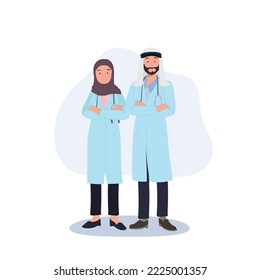 Medical Characters. Middle Eastern Medics. Arab doctors, team of doctors concept. Muslim people vector illustration.