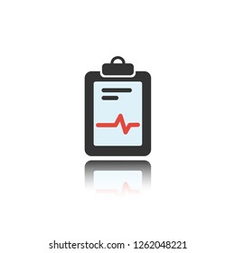 Medical chart color icon with reflection on a white background. Cardiogram report. Heart graph