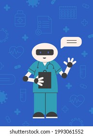 Medical Chat  Bot Template On Color Background. Artificial Intelligence Supports And Helps Patients. Vector Flat Illustration. 