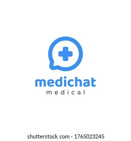 Medical chat logo design template is simple and abstract style with the concept of medical consultation through digital chat technology