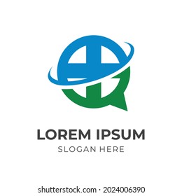 vector de logotipo de chat médico con estilo de color azul y verde plano