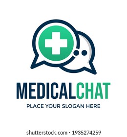 Plantilla de logotipo del vector de chat médico. Este diseño utiliza un símbolo cruzado. Adecuado para consulta.