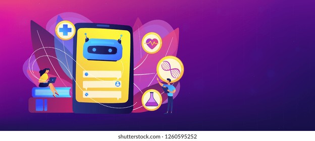 Medical chatbot gives healthcare consultation to patient. Chatbot healthcare use, artificial intelligence caregiver, anonymous consultation concept. Header or footer banner template with copy space.