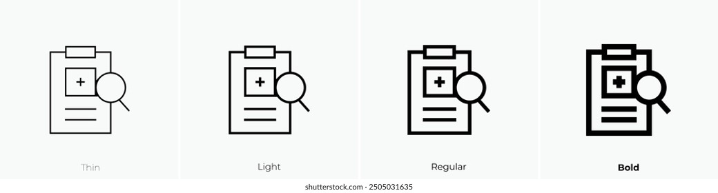 medical check icon. Thin, Light Regular And Bold style design isolated on white background