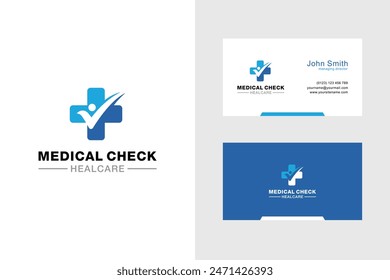 Medical Check Logo Design Inspiration. Health Logo Template. Medical Care and Health Services Logo Illustration Design. Simple and Modern Business Card Template Design.