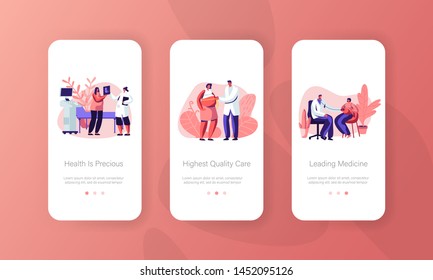 Medical Check Up, Healthy Pregnancy Mobile App Page Onboard Screen Set, Pregnant Woman at Doctor Appointment Ultrasound, Health Care, Concept for Website or Web Page, Cartoon Flat Vector Illustration