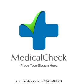 Medical check vector logo template. This design use cross or plus symbol. Suitable for health business.