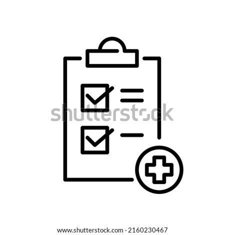Medical checklist with checkmarks. Regular check-up or hospital sign in paper. Pixel perfect, editable stroke line icon