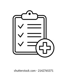 Medical Checklist Icon, Medical Report Line Vector Icon.