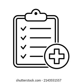 Medical Checklist Icon, Medical Report Line Vector Icon.