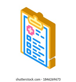 vector de icono isométrico de la lista de verificación médica. signo de lista de comprobación médica. ilustración de símbolo aislado