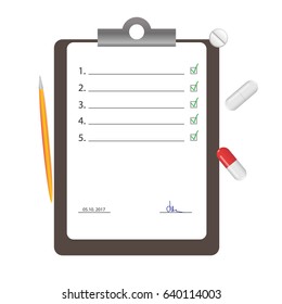 Medical checklist vector illustration. Medical clipboard