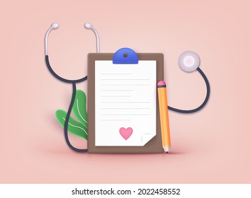 Medical checkup as annual doctor health test appointment tiny person concept. Health insurance concept. 3D Web Vector Illustrations.