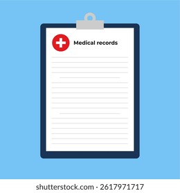 Medical Checkup by Doctor, Medical Record with Paragraphs and Checklists, flat design style  