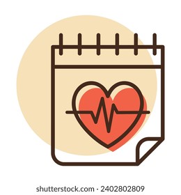 Medical checkup calendar vector icon. Cardio training calendar sign. Graph symbol for fitness and weight loss web site and apps design, logo, app, UI
