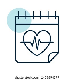 Medical checkup calendar vector icon. Cardio training calendar sign. Graph symbol for fitness and weight loss web site and apps design, logo, app, UI