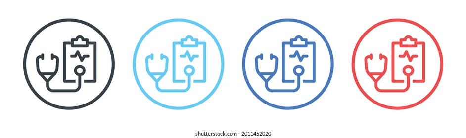 Medical checkup clipboard with stethoscope and pulse icon. Healthcare report concept. Vector symbol illustration