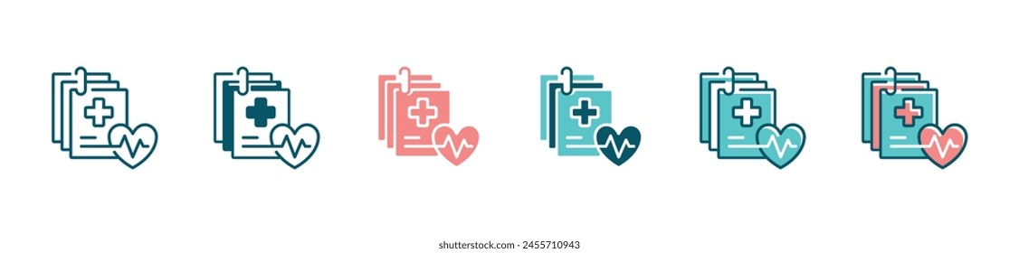 medical check-up diagnosis clipboard icon set health care cardiogram heart record vector illustration for web and app design