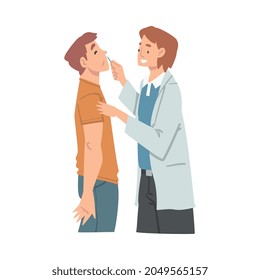 Medical Check-up with Doctor Otolaryngologist in White Coat Examining Patient Vector Illustration