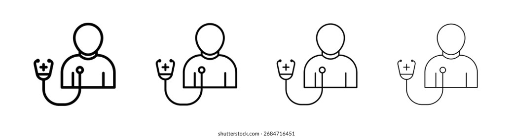 Medizinisches Check-up-Symbol Flache dünne Linie, Vektorgrafik, Skizze, Skizze