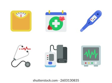 Medical checkup icon set, vector, in flat style, for medical, health, health care, wellness, etc