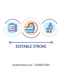 Medical checkup loop concept icon. Patient screening. Laboratory research. Healthcare abstract idea thin line illustration. Isolated outline drawing. Editable stroke. Arial font used