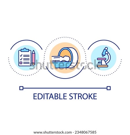 Medical checkup loop concept icon. Patient screening. Laboratory research. Healthcare abstract idea thin line illustration. Isolated outline drawing. Editable stroke. Arial font used