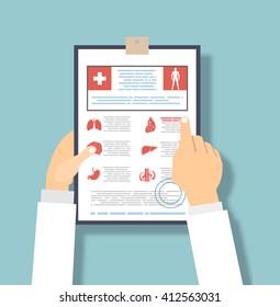 Medical checkup report data in flat design. Vector Illustration