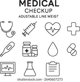 Medical Checkup Vector Icon Set | Health and Diagnostics Line Icons | Editable Stroke