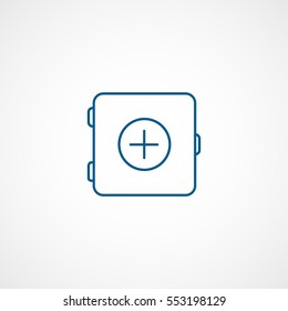 Medical Chest With Cross Blue Line Icon On White Background