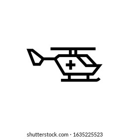 Medical chopper transport icon in linear, outline style design isolated on white background, icon illustration, eps 10