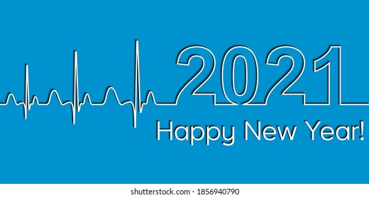 Medical Christmas Banner, 2021 Happy New Year, Vector 2021 Health Medical Style Wave Heartbeat, Concept Fitness  Healthy Lifestyle