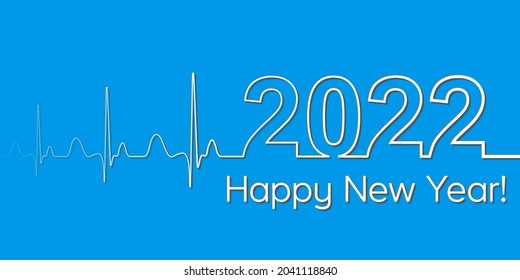 Medical Christmas banner, 2022 happy new year, vector 2022 health medical style wave heartbeat, concept healthy lifestyle, 3D effect with shadow