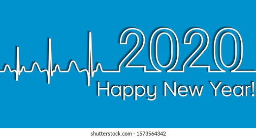 Medical Christmas Fitness Banner, 2020 Happy New Year, Vector 2020 Health Medical Style Wave Heartbeat, Concept Fitness Healthy Lifestyle