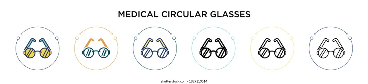 Medical circular glasses icon in filled, thin line, outline and stroke style. Vector illustration of two colored and black medical circular glasses vector icons designs can be used for mobile, ui,