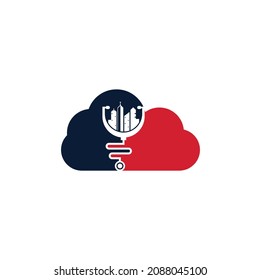 Plantilla de logotipo vectorial de forma de nube de la ciudad médica. estetoscopio y vector de ciudad. Logo de City Medicine