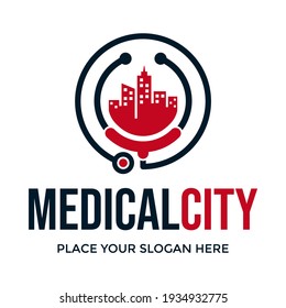 Medical city vector logo template. This design use stethoscope. Suitable for health.