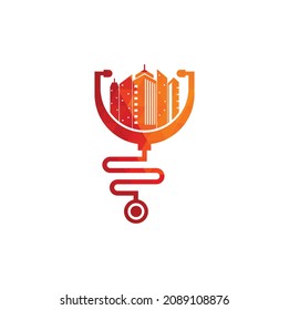 Medical city vector logo template. stethoscope and city vector. City medicine logo