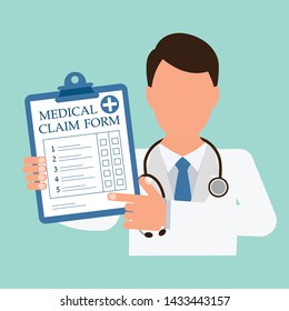 Medical Claim Form Document . Vector image on  uniform background.