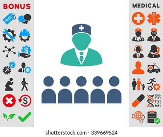 Medical Class vector icon with bonus. Style is bicolor flat symbol, cobalt and cyan colors, rounded angles, white background.