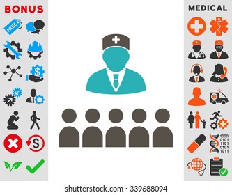 Medical Class vector icon with bonus. Style is bicolor flat symbol, grey and cyan colors, rounded angles, white background.