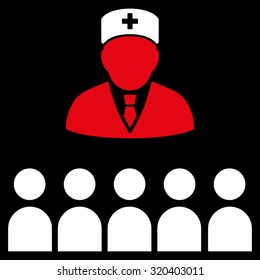 Medical Class vector icon. Style is bicolor flat symbol, red and white colors, rounded angles, black background.